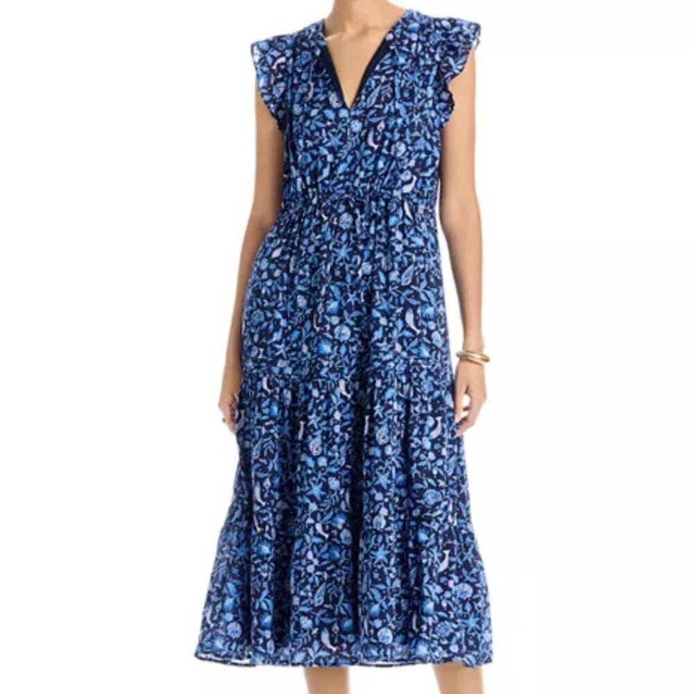 Vineyard Vines Women's Flutter Sleeve Midi Dress - Camila Navy XXL